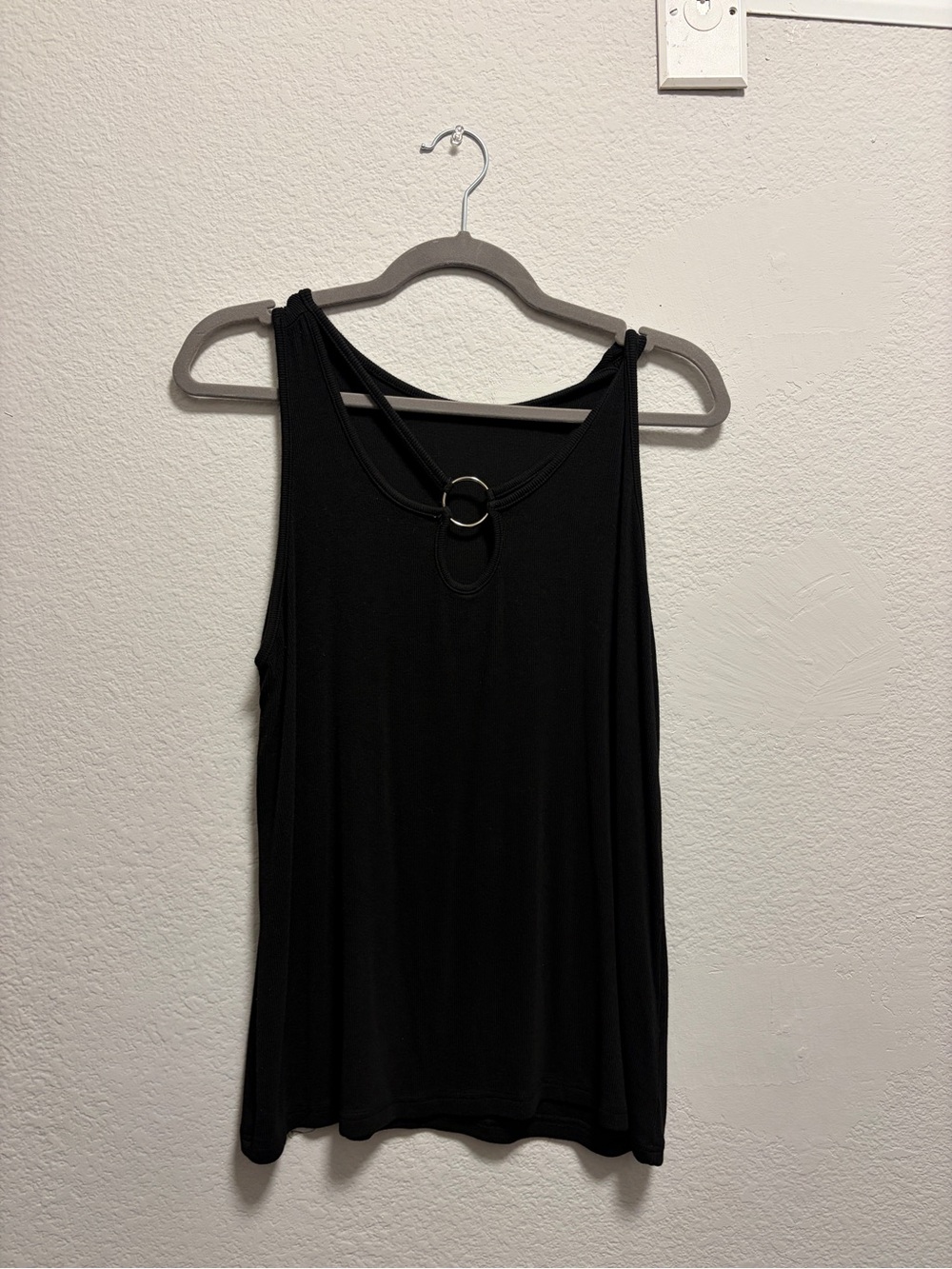 Women's Black Tank Top with Ring Accent